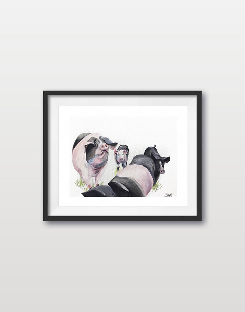 Saddleback Sow and Piglets Original Painting
